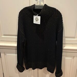 Marie Oliver Black and Bronze Metallic Long Sleeve Sweater L